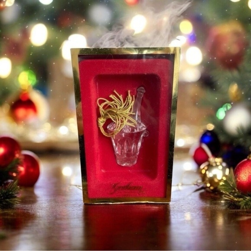 Vintage 2000 Gorham Crystal Ice Bucket Champagne Bottle Christmas Ornament NIB